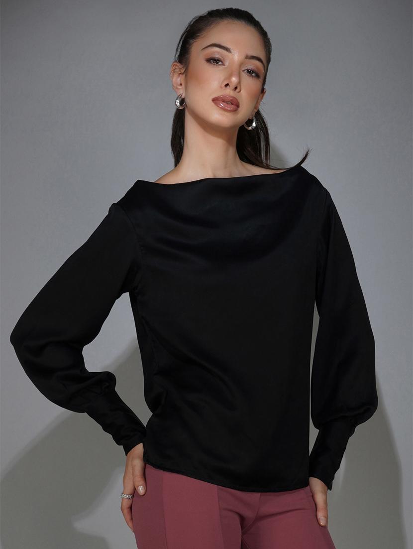 black satin a line top - 20349349 - Zoom Image - 0