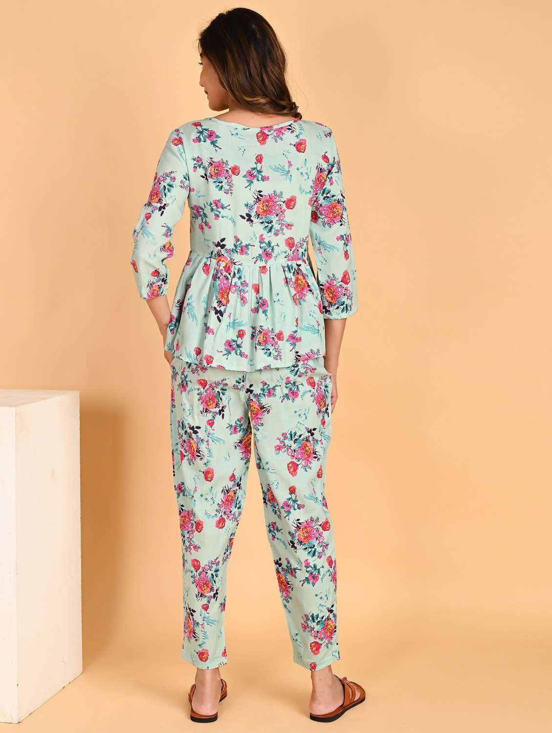 women round neck floral printed top and trouser co-ord set - 20350233 - Standard Image - 3