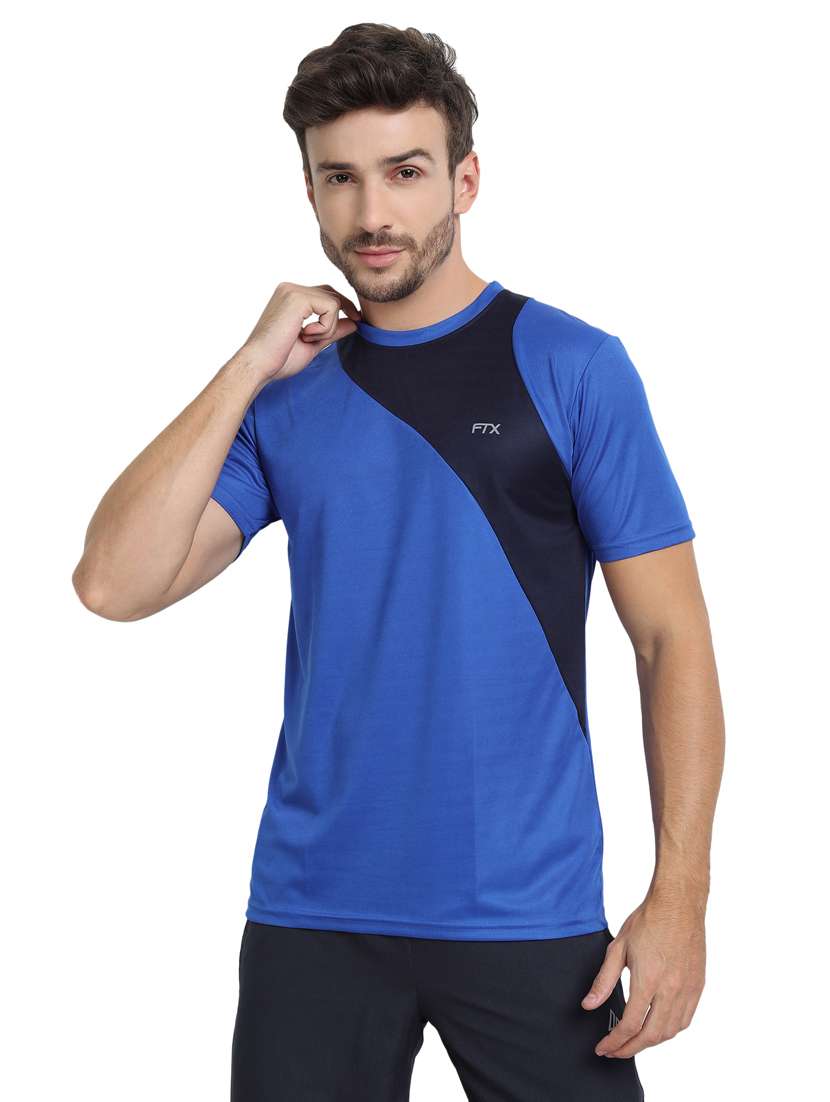 blue polyester color block tshirt