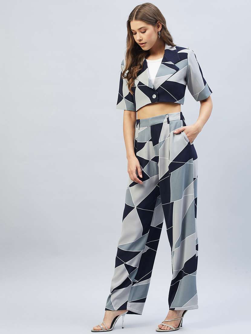 multi color geometric blazer and trousers set - 20351326 -  Standard Image - 3