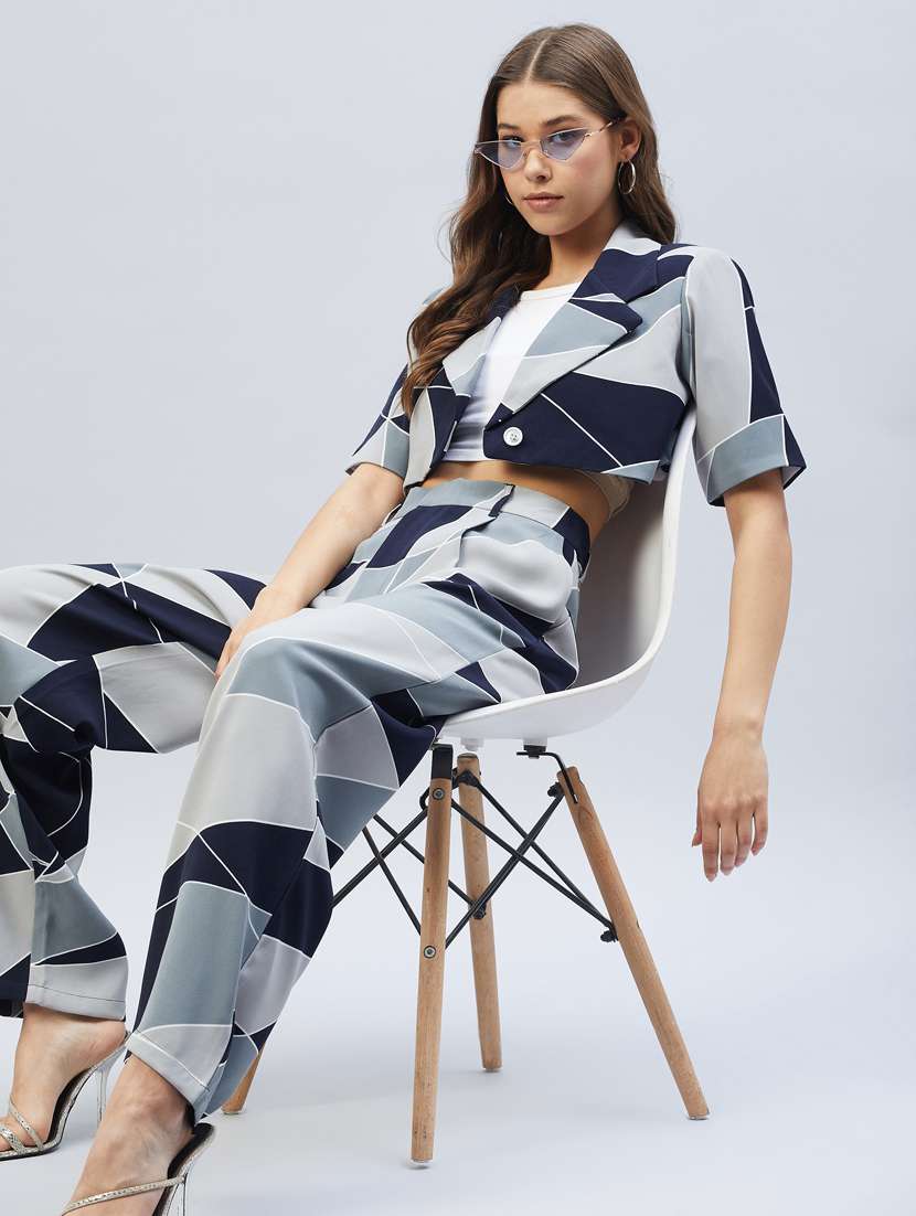multi color geometric blazer and trousers set - 20351326 -  Standard Image - 5