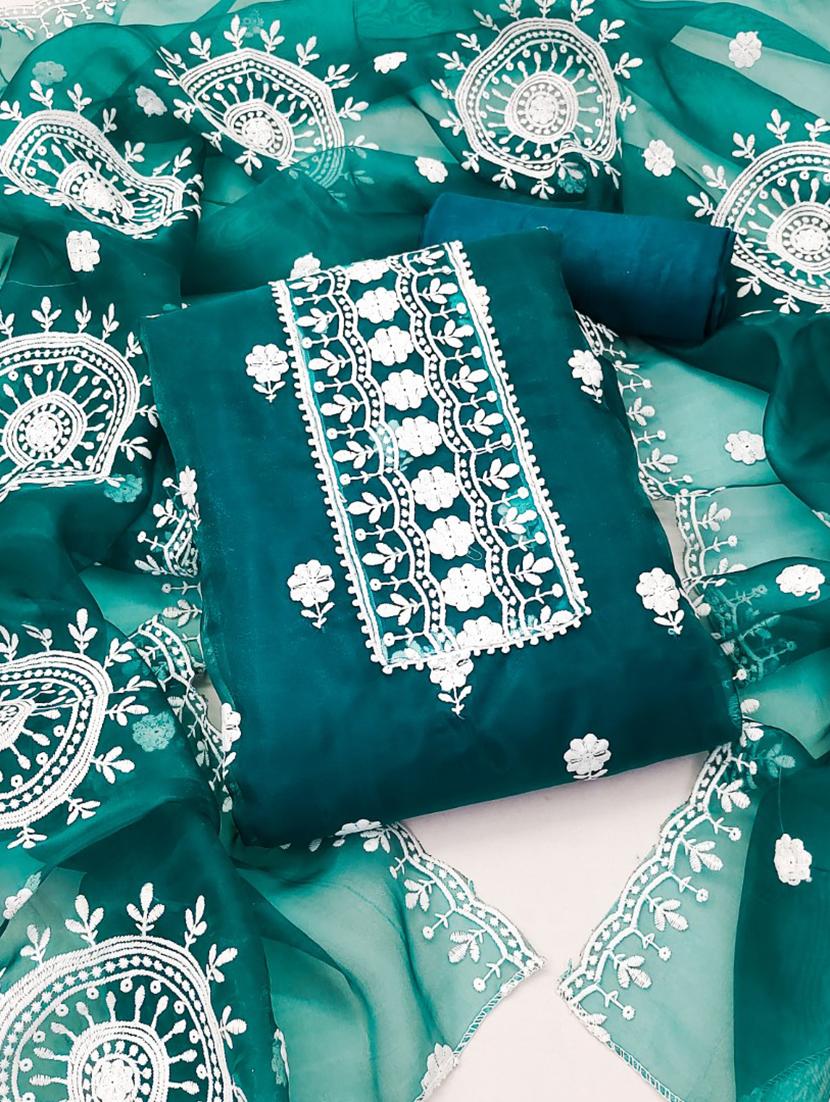 teal colored unstiched dress - 20351409 -  Zoom Image - 0