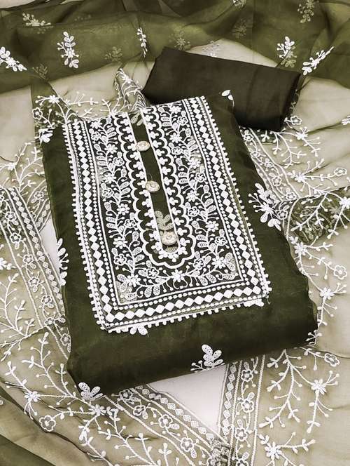olive colored unstiched dress - 20351505 - Standard Image - 0