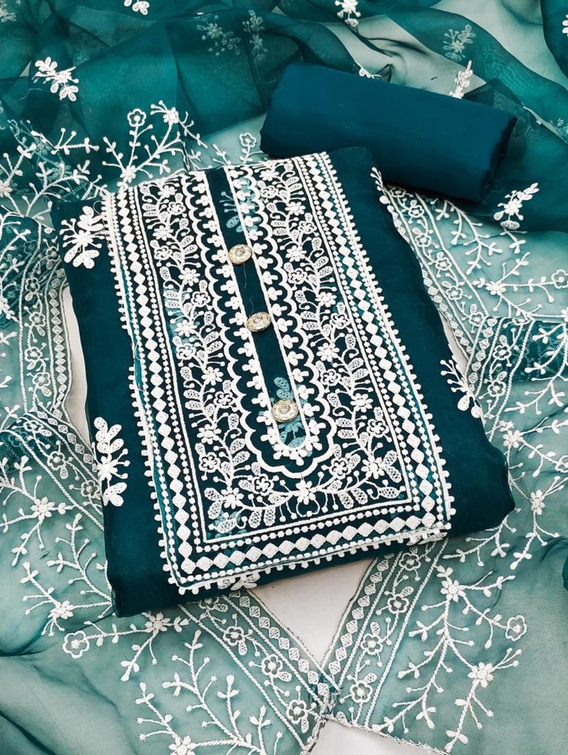 teal colored unstiched dress - 20351511 -  Zoom Image - 0
