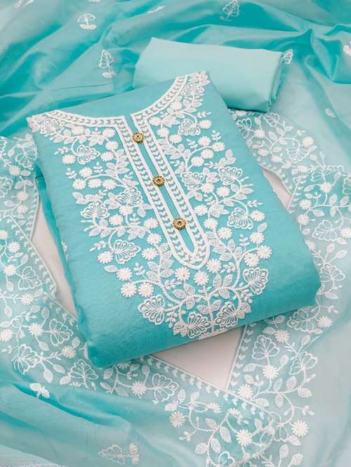 light blue colored unstiched dress - 20351608 - Standard Image - 0