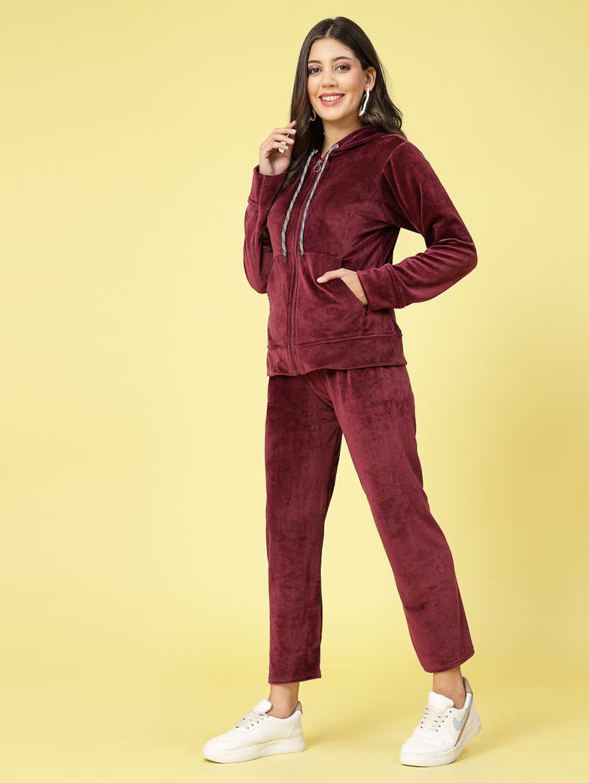 women maroon velvet top and trouser co-ord set - 20351711 - Standard Image - 3