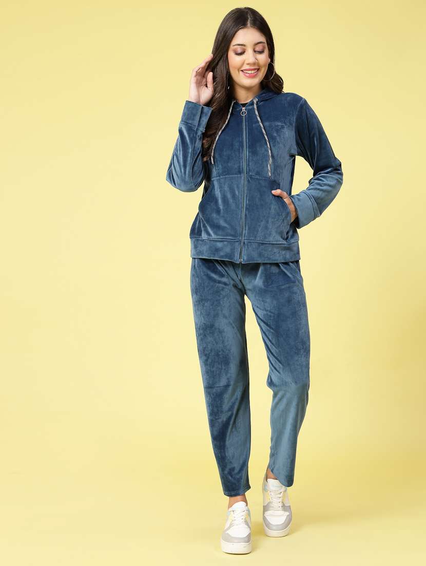 women navy blue velvet top and trouser co-ord set - 20351713 -  Zoom Image - 0