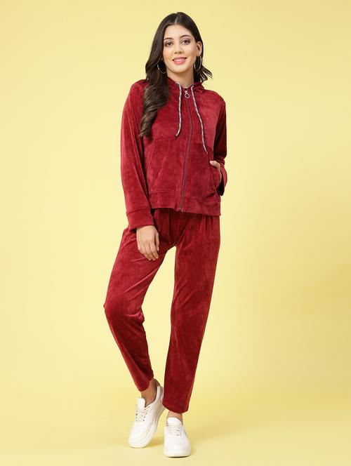 women red velvet top and trouser co-ord set - 20351714 - Standard Image - 0