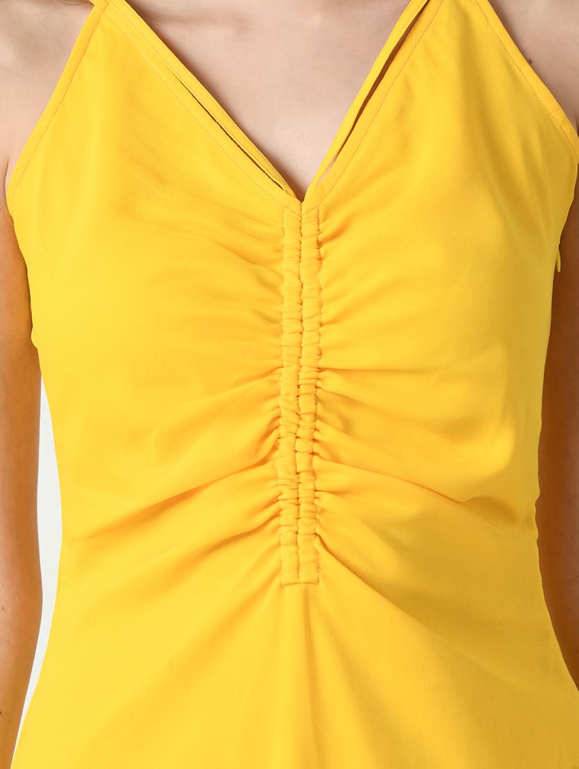 yellow solid a-line dress - 20351734 - Standard Image - 3