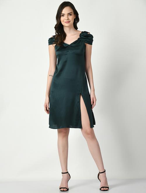 green solid sweat heart neck a-line dress - 20351744 -  Standard Image - 0