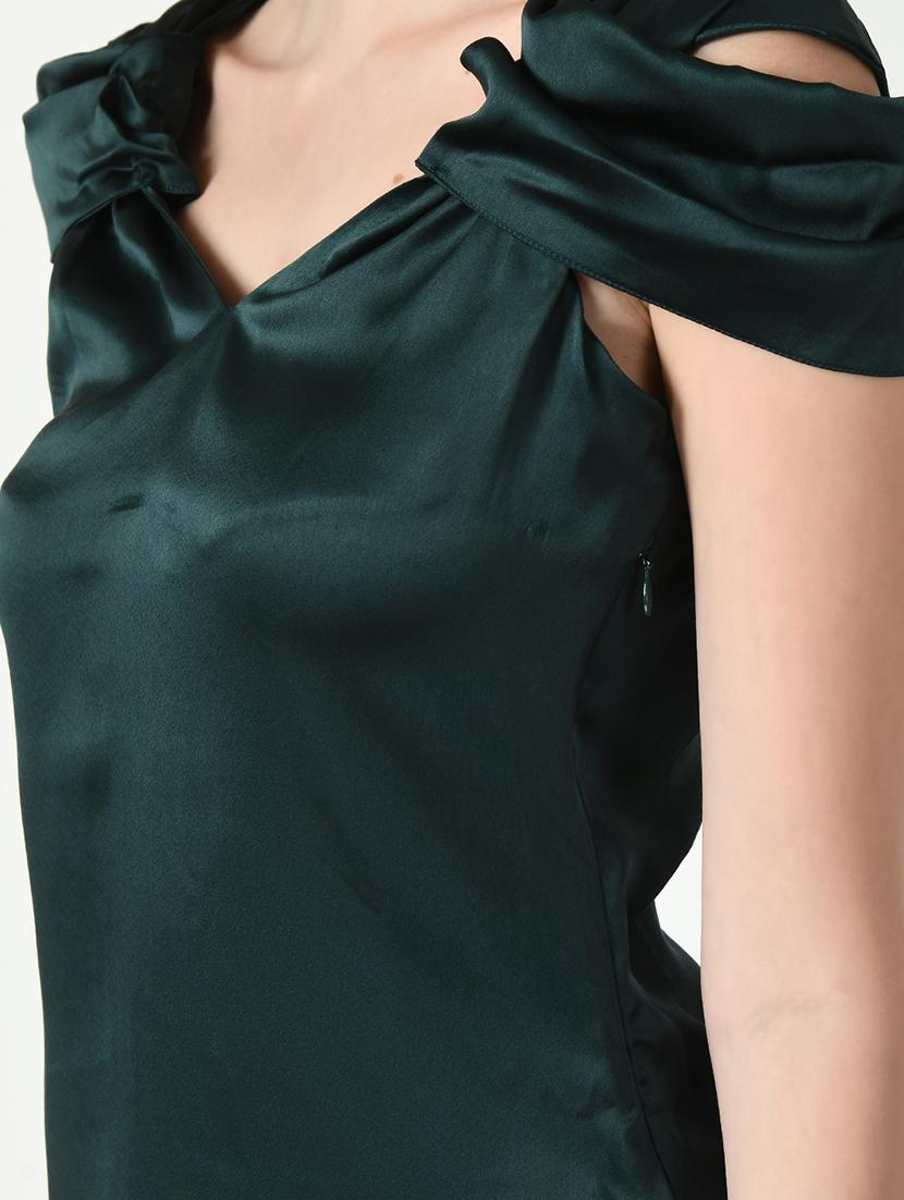 green solid sweat heart neck a-line dress - 20351744 - Standard Image - 3