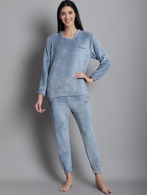 grey solid nightwear set - 20351762 -  Standard Image - 0
