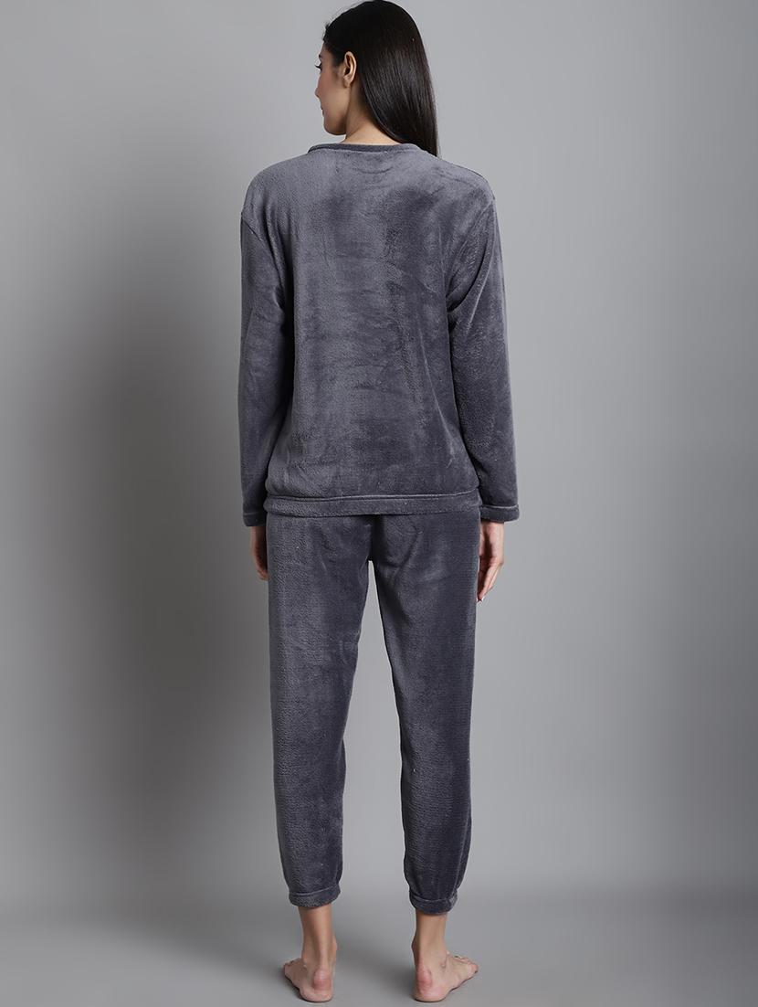 grey solid nightwear set - 20351764 - Standard Image - 3