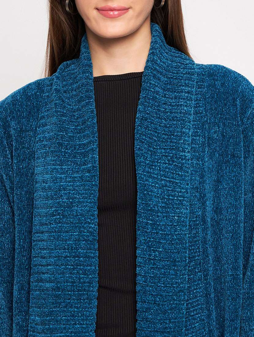teal self design woolen shrug - 20351886 -  Standard Image - 5