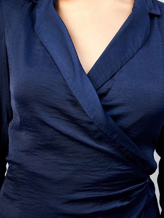 blue solid lapel neck bodycon dress - 20351890 -  Standard Image - 3