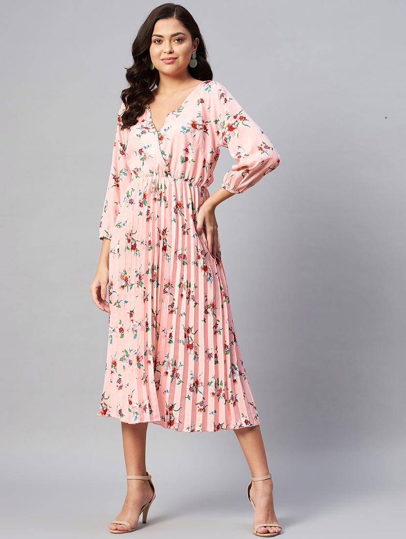women pink florals a-line dress - 20352296 - Zoom Image - 0