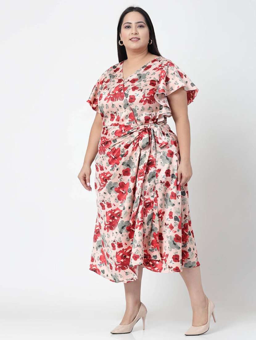 peach floral print wrap dress - 20352301 -  Standard Image - 3