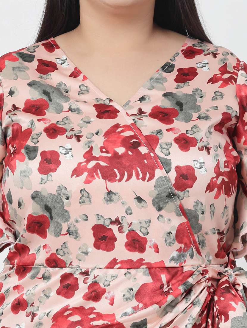 peach floral print wrap dress - 20352301 -  Standard Image - 5