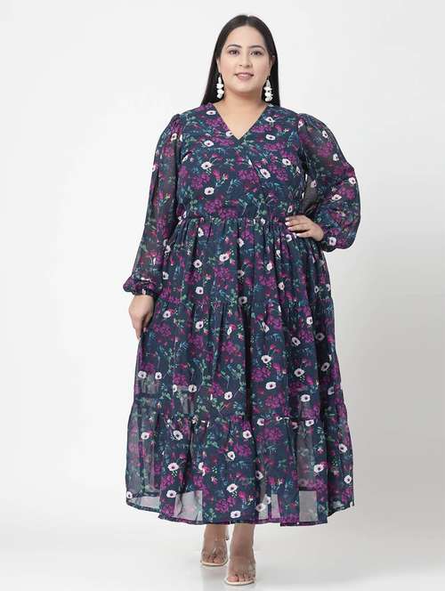 navy blue floral a-line dress - 20352306 -  Standard Image - 0