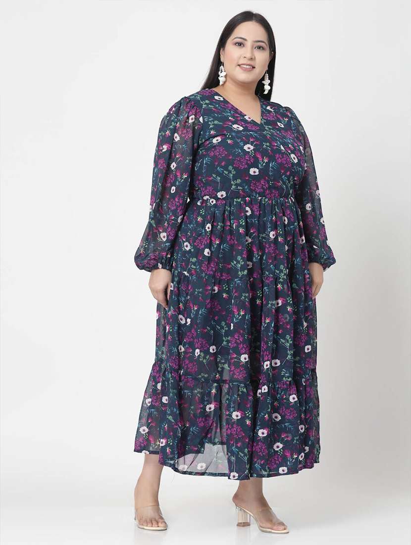 navy blue floral a-line dress - 20352306 - Standard Image - 3