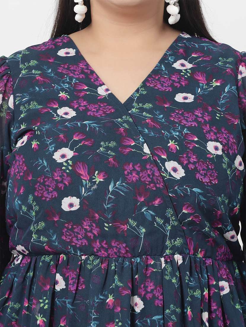 navy blue floral a-line dress - 20352306 - Standard Image - 5