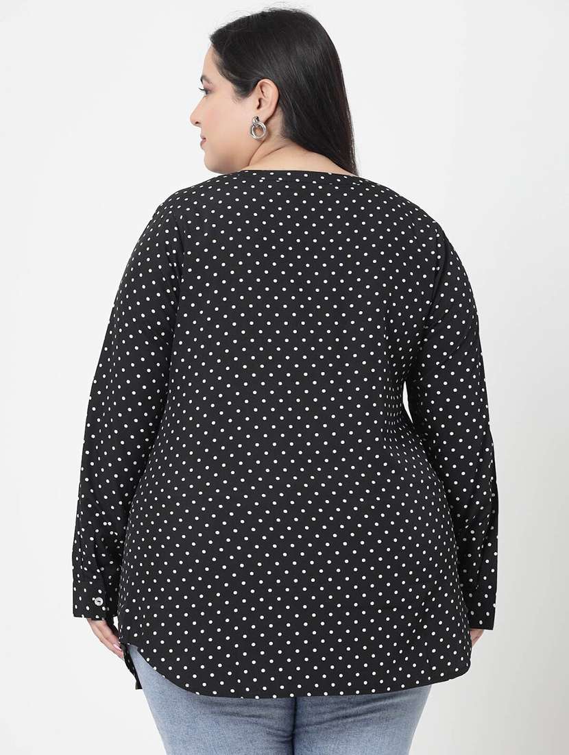 women black notch neck polka dots printed top - 20352320 -  Standard Image - 3