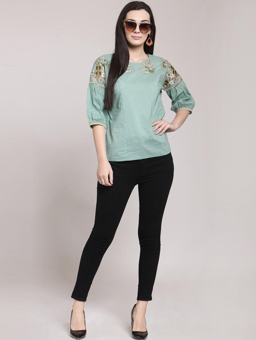 women green round neck a-line top - 20352328 - Standard Image - 3