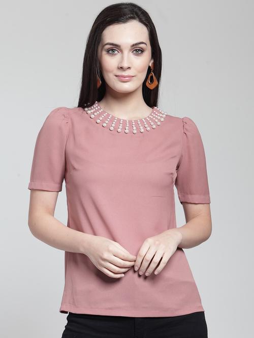 women pink round neck a-line top - 20352335 -  Standard Image - 0