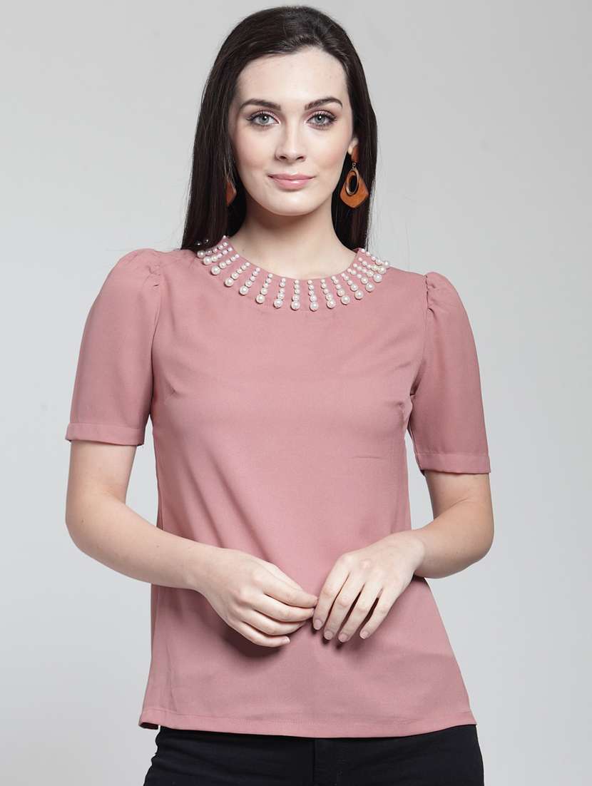 women pink round neck a-line top - 20352335 -  Zoom Image - 0