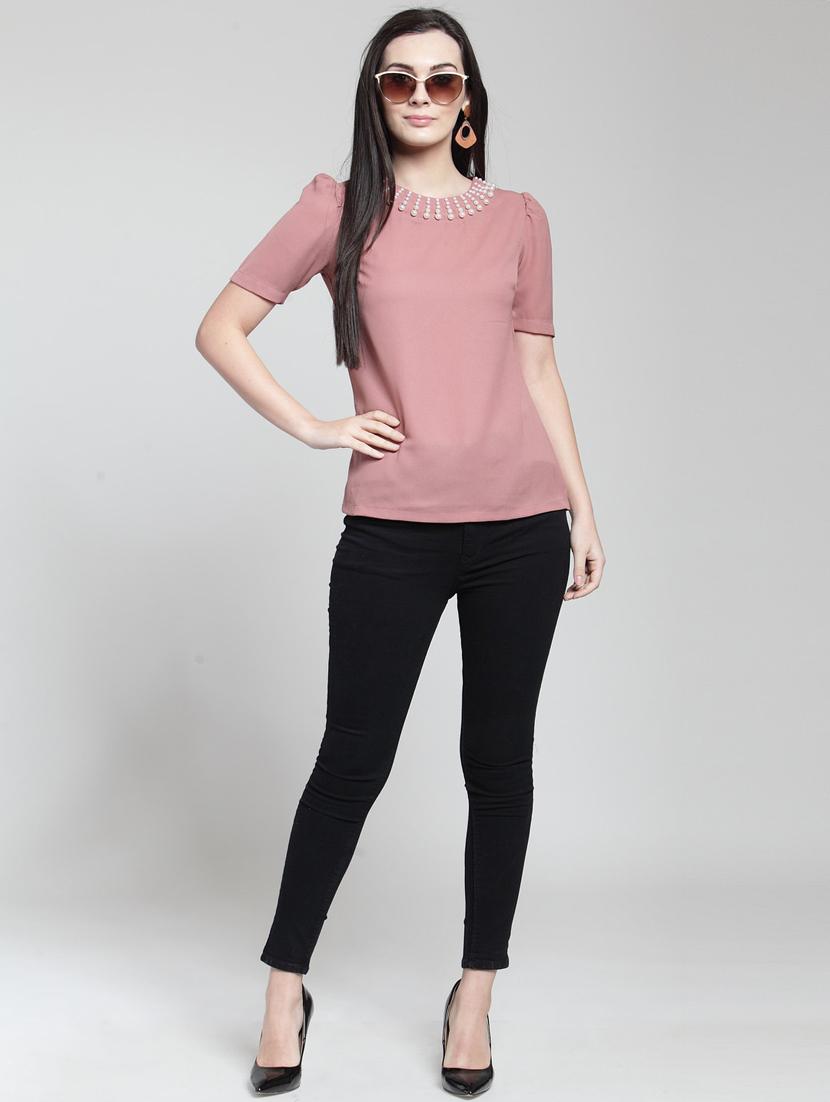 women pink round neck a-line top - 20352335 - Standard Image - 3