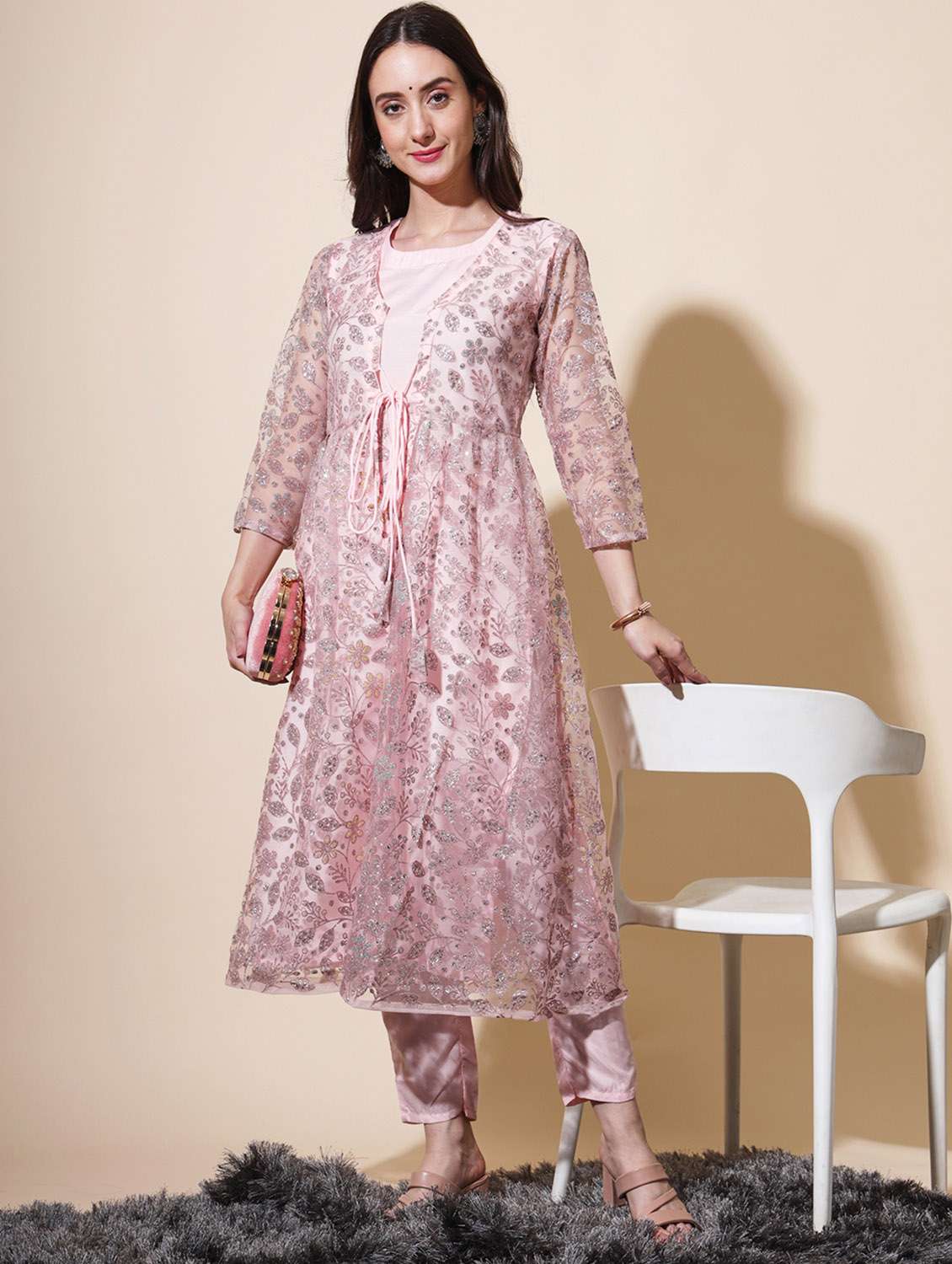 pink colored kurta pant set - 20353650 -  Zoom Image - 0