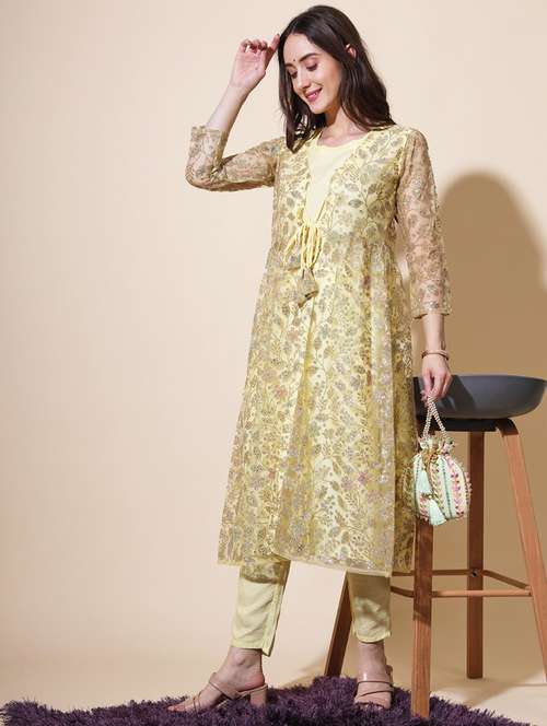 yellow colored kurta pant set - 20353651 - Standard Image - 0