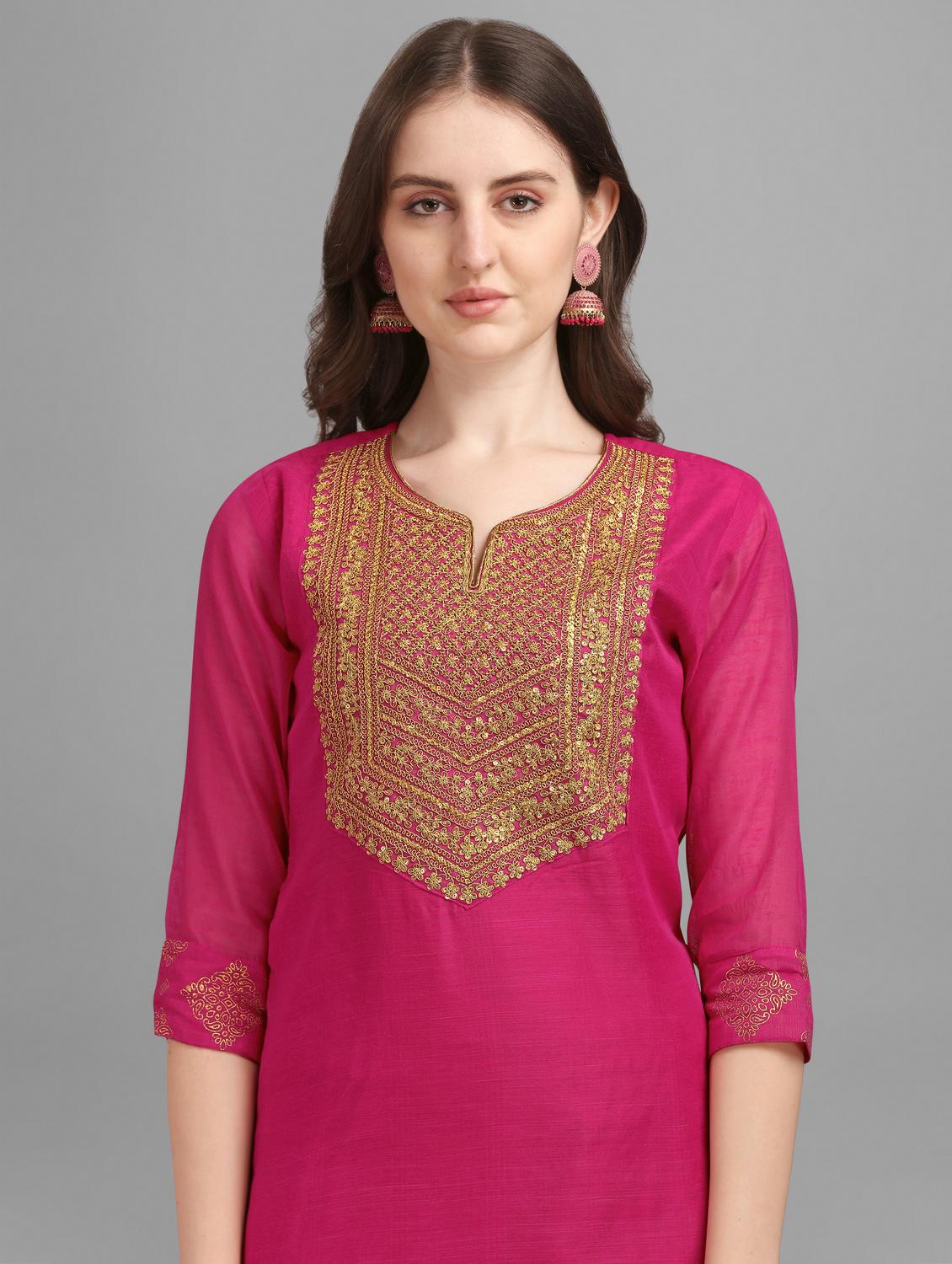 women pink notch neck kurta palazzo set with dupatta - 20353672 - Standard Image - 5