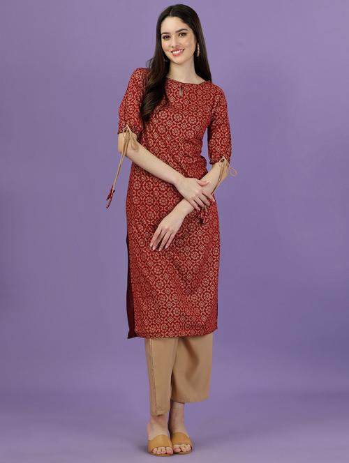 women red key hole neck kurta palazzo set - 20353679 - Standard Image - 0