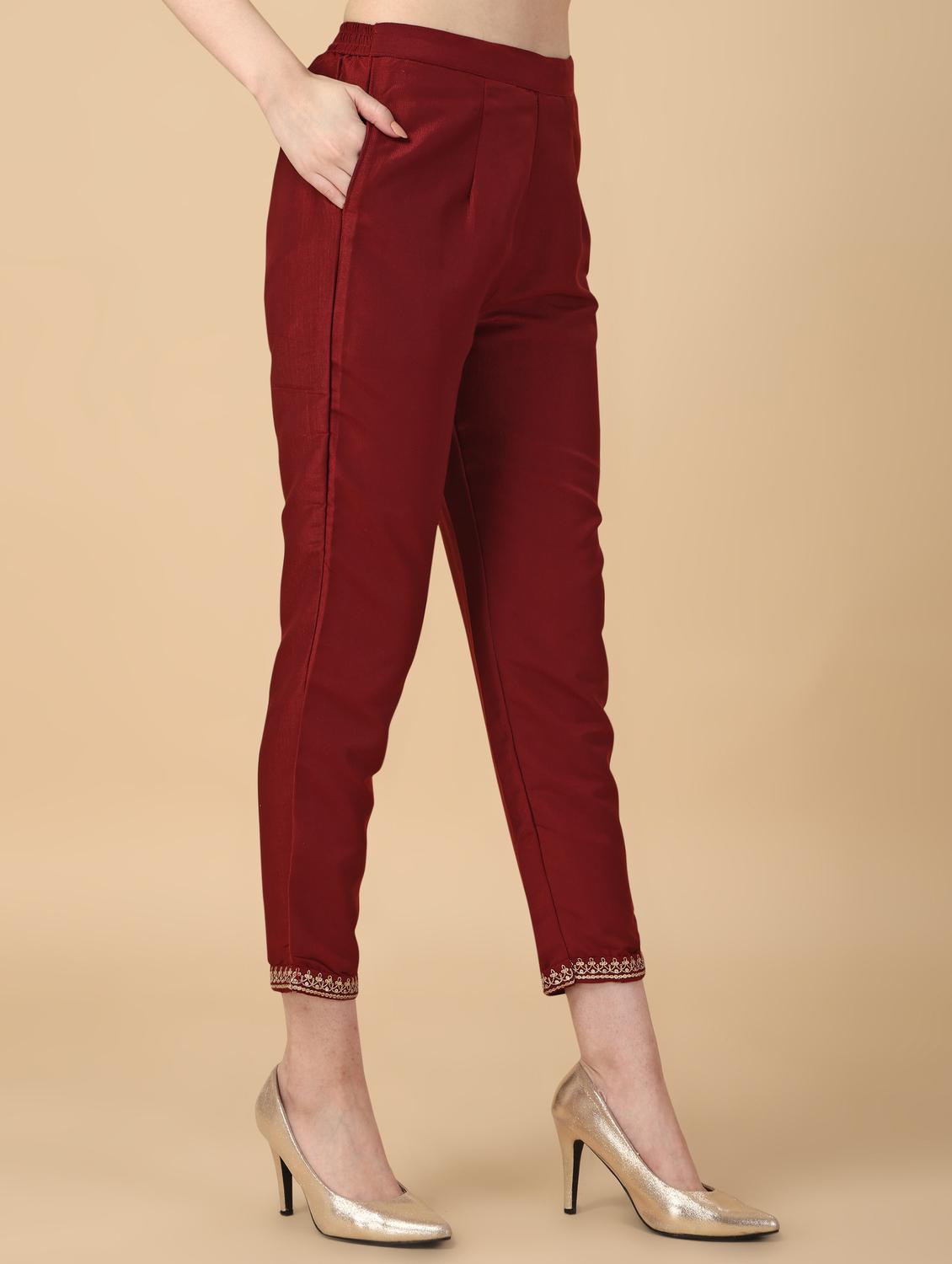 maroon three quarter sleeve suit set - 20353698 - Standard Image - 3