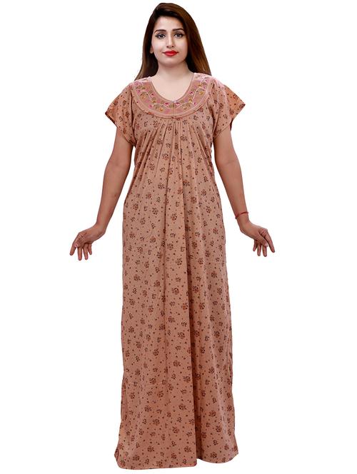 beige floral print short sleeves nighty - 20354578 -  Standard Image - 0