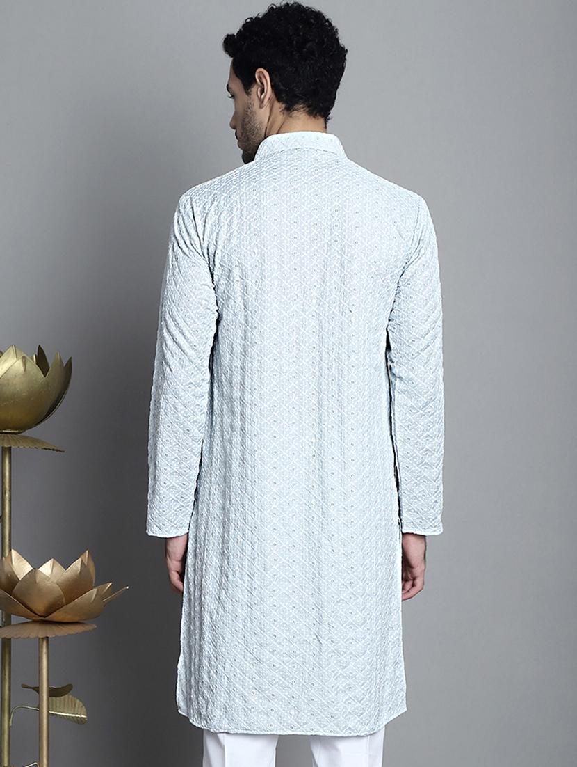 men white embroidered viscose long kurta - 20354929 - Standard Image - 3