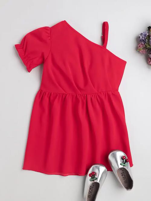 girls asymmetric neck single shoulder frock - 20355126 -  Standard Image - 0