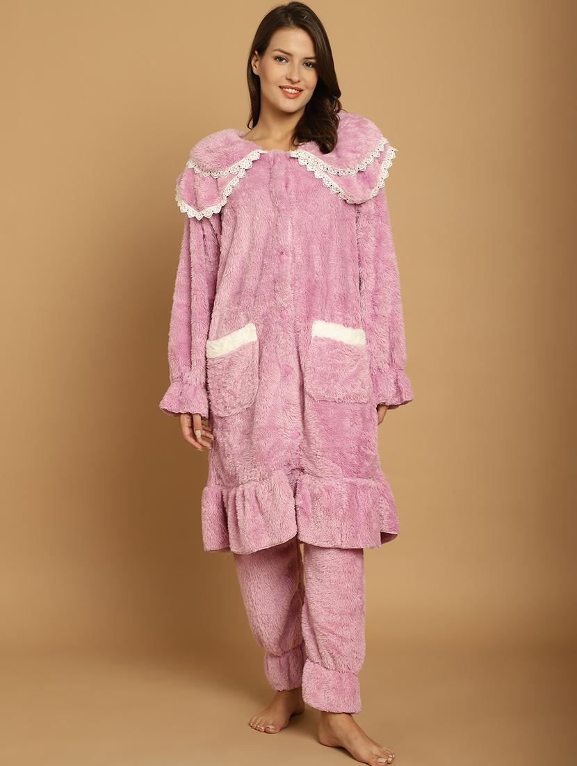 pink fur long sleeve pyjama nightwear set - 20355141 -  Zoom Image - 0