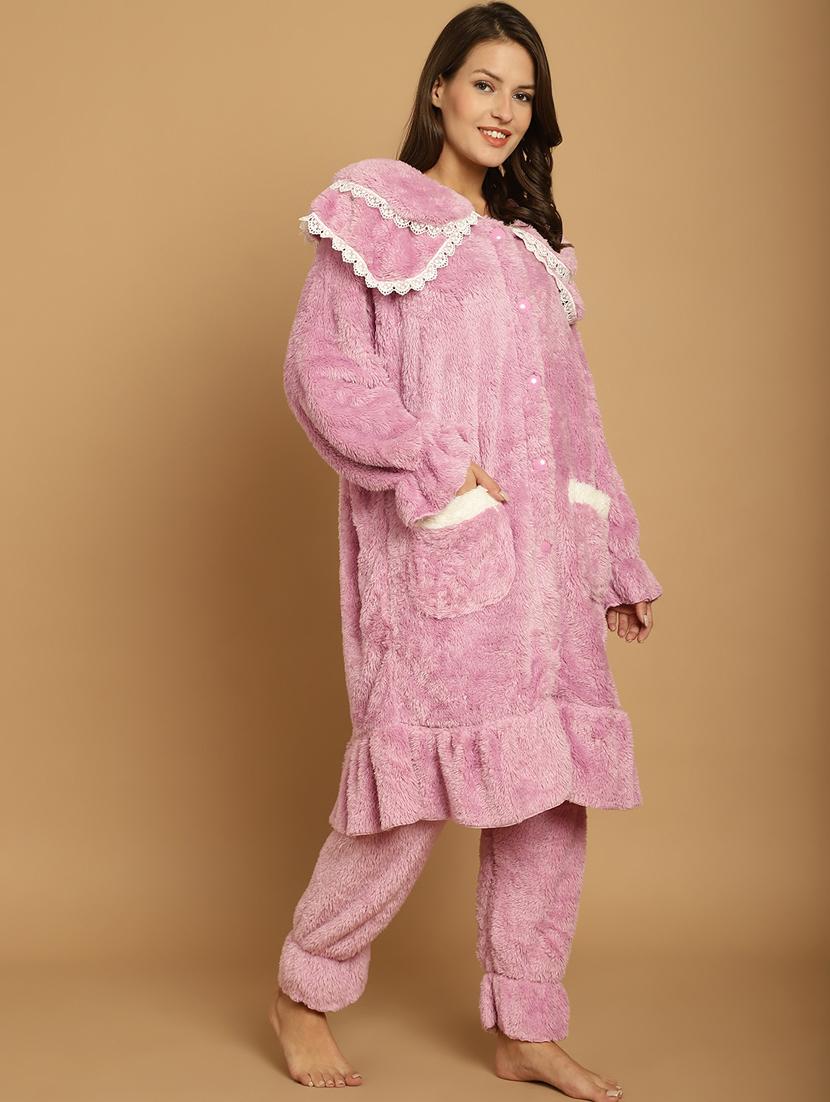pink fur long sleeve pyjama nightwear set - 20355141 - Standard Image - 3