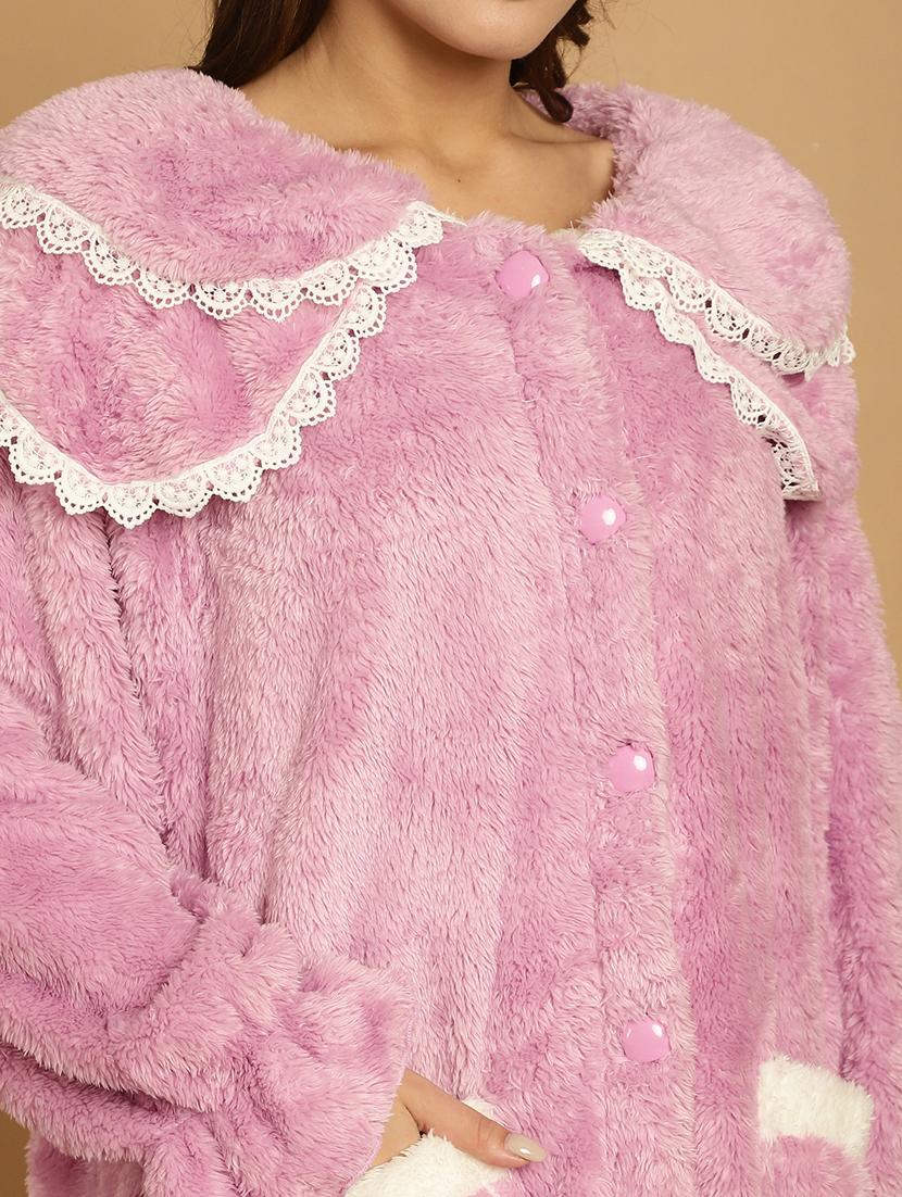 pink fur long sleeve pyjama nightwear set - 20355141 - Standard Image - 5