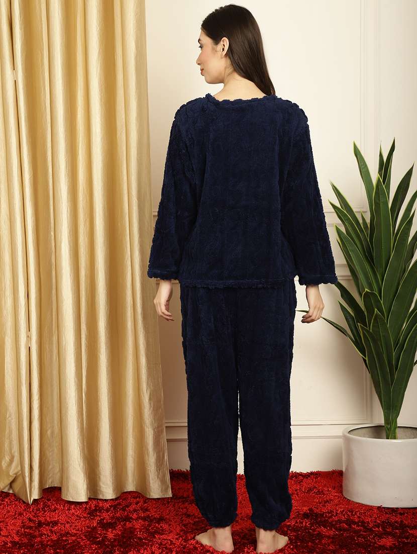 navy blue self design pyjama nightwear set - 20355153 -  Standard Image - 3