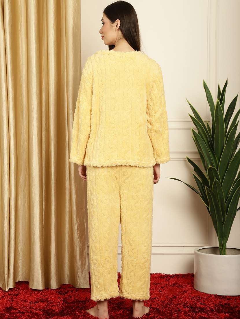 yellow self design pyjama nightwear set - 20355157 -  Standard Image - 3