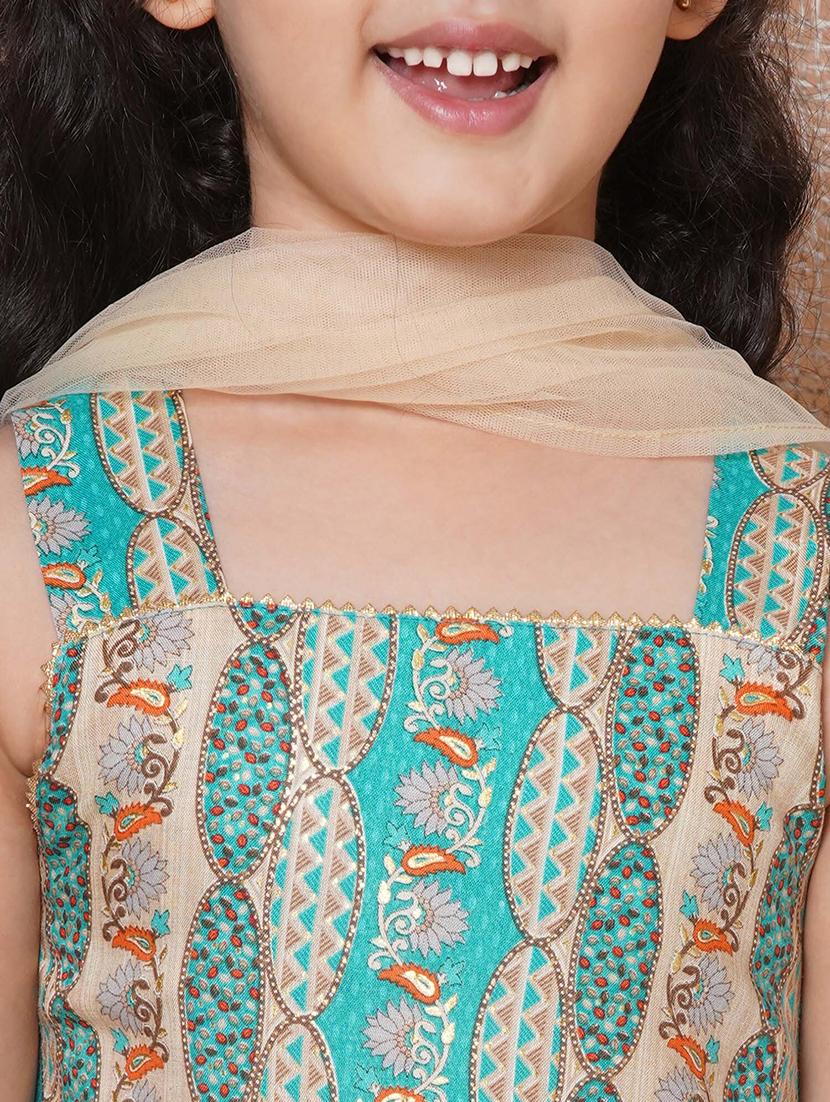 turquoise printed kurta sharara set - 20357092 - Standard Image - 3