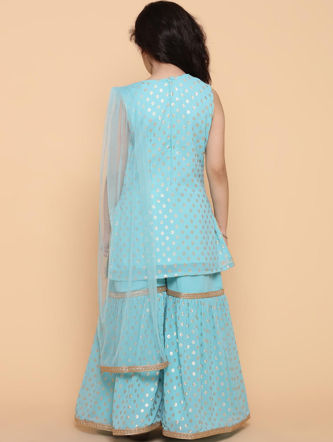 light blue solid with work kurta sharara set - 20357212 - Standard Image - 3
