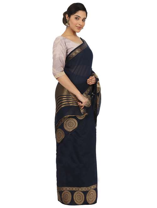 black colored dharmavaram saree with blouse - 20357881 - Standard Image - 0