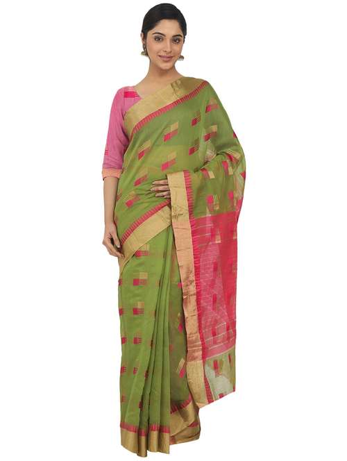 self design handloom saree with blouse - 20358448 - Standard Image - 0