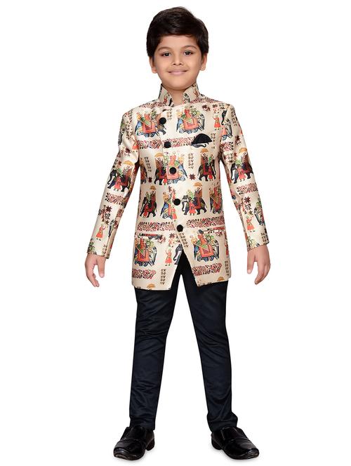 beige printed sherwani set - 20359015 - Standard Image - 0
