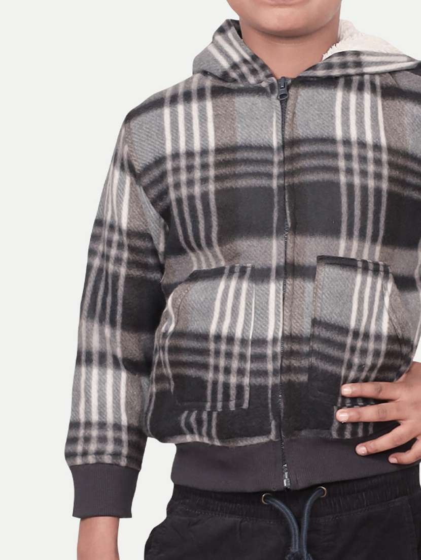 boys multi colored checked hooded jacket - 20359178 -  Standard Image - 3