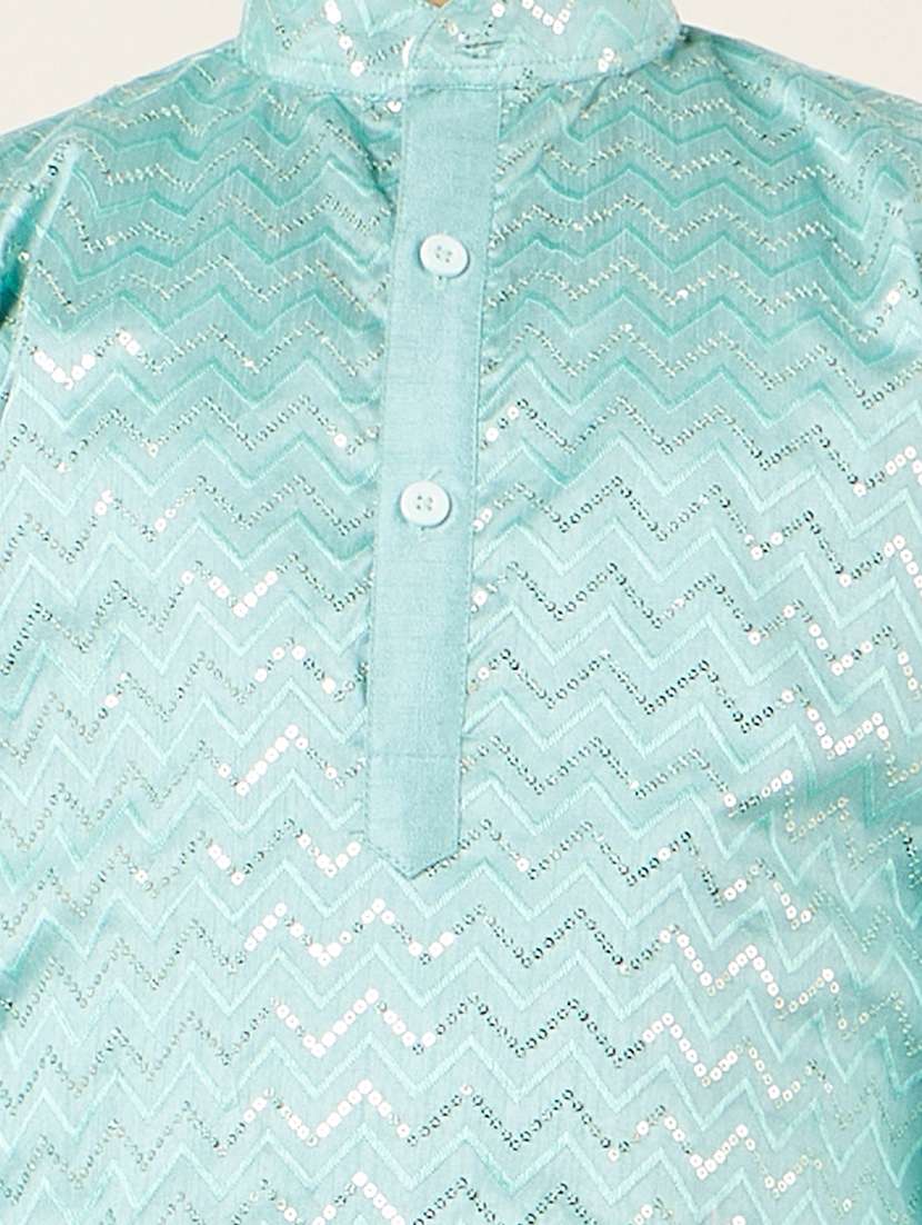 light blue self designed mandarin neck kurta set - 20359584 - Standard Image - 3